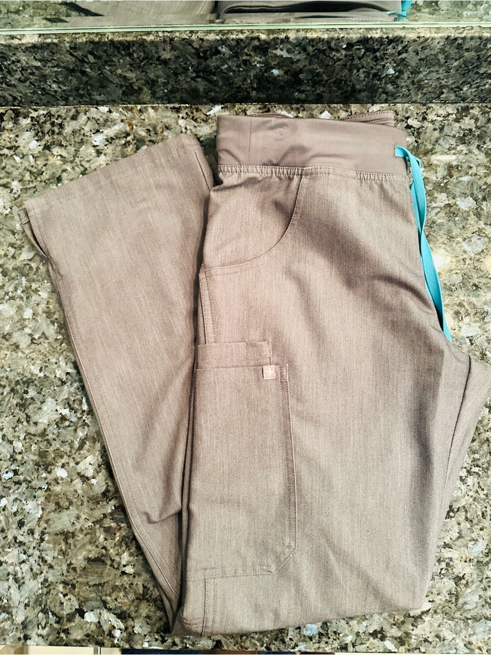 Figs Women's Gray Cargo Scrub Pants with Teal Drawstring
